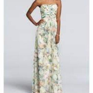 David's Bridal Strapless Chiffon Floral Print Dress with Pleating Size 18